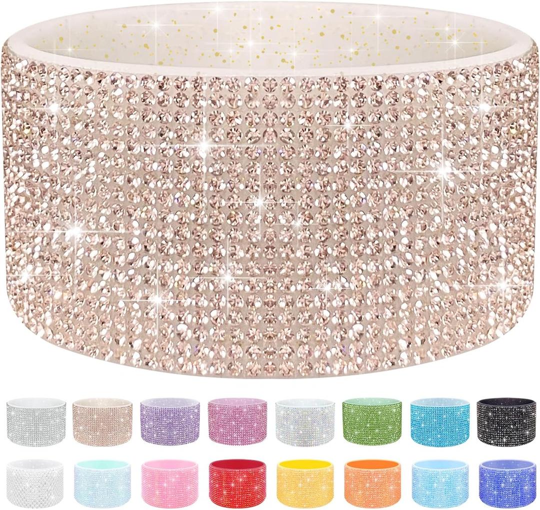 WORBSS Diamond Glitter Silicone Boot for Stanley Cup 20-40oz Tumbler for Simple Modern 30-40oz Trek Tumbler Accessories for 2.8-2.9 inch Trapezoidal Cylinder Base Water Bottles Bottom Anti-Slip Sleeve (Champagne)