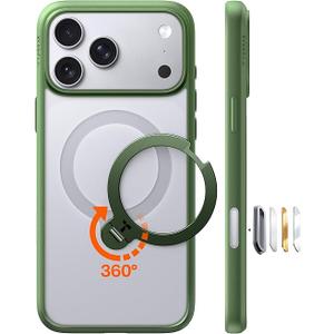 TORRAS Ostand Q3 Spin for iPhone 17 Pro Case with 360 Magnetic Stand, Fit for MagSafe, Builtin Kickstand, 4X MilitaryGrade Shockproof Phone Case for iPhone 17 Pro, Camera Control, Alpine Green