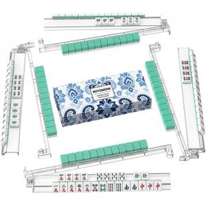 Mahjong Tile Racks with Pushers Set of 4 for American Mahjong | Acrylic Mahjong Racks with Non-Slip Base, 2-in-1 Mahjong Tile Holders Accessories, Gift Box Included (Clear)