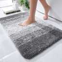 Smiry Microfiber Bath Mat, 40 x 60 cm, Non-Slip Super Absorbent Bathroom Mat, Extra Soft Thick Floor Foot Mat, Fluffy Shaggy Bath Mats Rugs for Bathroom, Grey