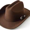 Jastore Kids Western Cowboy Hat for Girl Boy Wide Brim Beach Cowgirl Hat with Belt Buckle Cattleman Cowboys Hats (5-10 Years, Coffee)