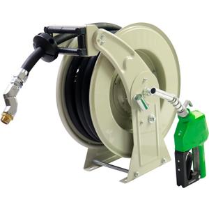 MENAITEK Fuel Hose Reel W/AUTO Fuel Nozzle, Fuel Hose Swivel,3/4"x50FT Fuel Transfer Hose Diesel Hose Reel Retractor,300 PSI Heavy Duty Auto Swivel Rewind Hose Holder Reel,1"NPT Inlet,3/4" NPT outlet
