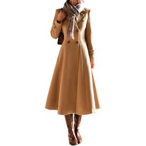 IDEALSANXUN Womens Long Wool Coat Fall Winter Double Breasted Trench Coat Peacoat Jackets (Small, Camel)