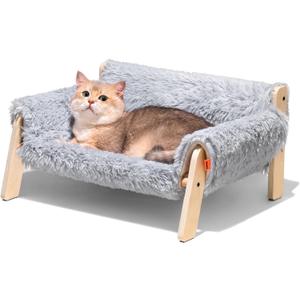 MEWOOFUN Cat Couch Bed, Pet Sofa for Indoor Cats Wooden Indoor Elevated Cat Beds with Removable Mattress Cover Suitable for Kitty, Puppy or Small Animal (Grey, Medium)