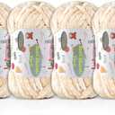 4 Skeins Fluffy Chenille Yarn for Crocheting - Chunky Velvet Yarn for Scarves Shawls, Baby Blankets, Hats Plush Toys, Plush Yarns Each Skein 49.2yd, 3.5oz (Creamy White)
