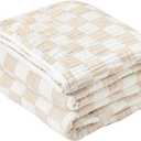 SANACYNA 100% Cotton Muslin Blanket 6-Layer Gauze Cream Grid Cooling Blanket Lightweight Soft and Breathable Blanket for Sofa Couch Bed Coverlet Both Sides (Cream, Throw 50"x60")