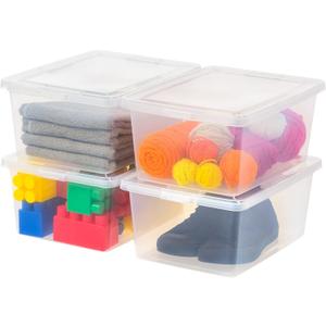IRIS USA 4-Pack Storage Bins with Lids, 17 Quart, Shoe Boxes Clear Stackable Containers Organize Shoes Closet Shelves, Classroom Organization Teacher Tools, Game Storage - BPA-Free Plastic