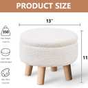 Wimarsbon Storage Ottoman, Modern Round Footrest with Soft Padded Seat, Teddy Velvet Footstool with Wood Legs, Accent Small Table or Plant Stand for Hallway, Living Room (Cream)