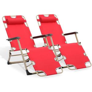 MoNiBloom 3-Position Folding Reclining Patio Chair Set of 2, Patio Lounger Folding Chairs with Adjustable Backrest and Headrest for Backyard Poolside Lawn, 330lbs Capacity (Red)