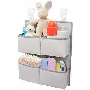 Hanging Diaper Organizer for Crib/Playard/Bassinet  H19 x L15 Hold 80+ Diapers - Changing Table Diaper Holder - Hanging Diaper Stacker Nursery Caddy Organizer for Boy or Girl (Silver-grey)
