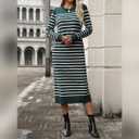 Womens Striped Sweater Dress Fall Knit Crewneck Long Sleeve Baggy Casual Long Dress Loose Autumn Winter Midi Dresses (M)