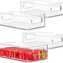 4 Pack Clear Plastic Organizing Container with Integraged Handles for Home Organization for Kitchen, Pantry, Fridge, Freezer, Cabinet,Bathroom, A&C Room, Stackable. 10"x6"x3"
