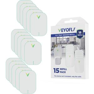 VEYOFLY Fly Trap Indoor Refill, Fruit Fly Traps for Indoors, Gnat Traps for House Indoor, Fly Catcher, Fly Trap, Plug in Catch for Fruit Flies, Moths, Gnats, Mosquito Trap (Pack of 15 Refills) (White)