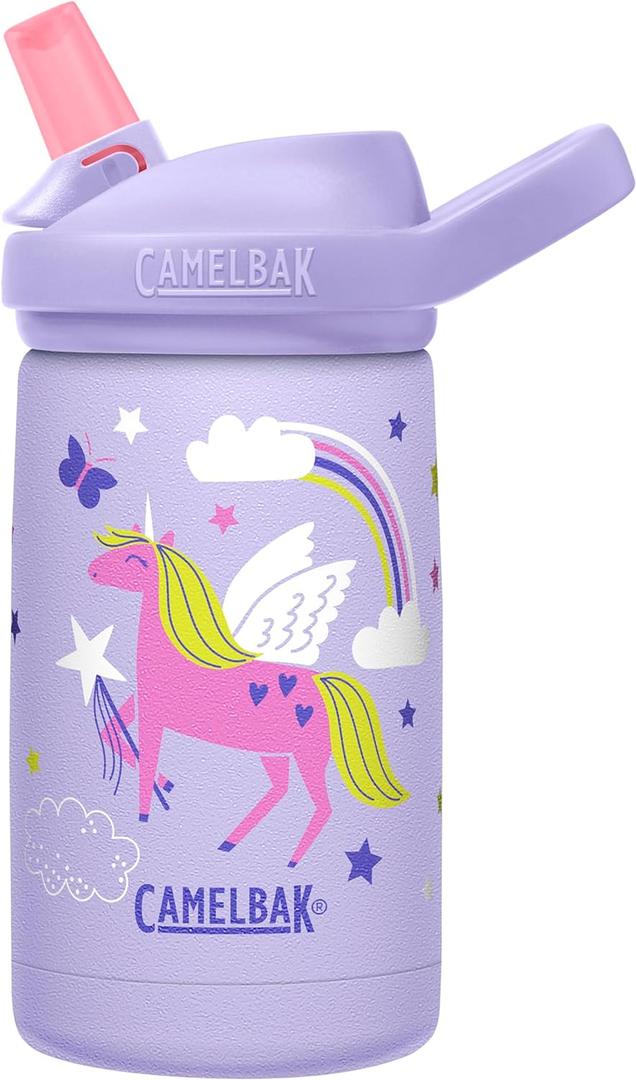 CamelBak Eddy+ Kids Bite Valve Straw Insulated Stainless Steel Water Bottle Magic Unicorns, 12oz