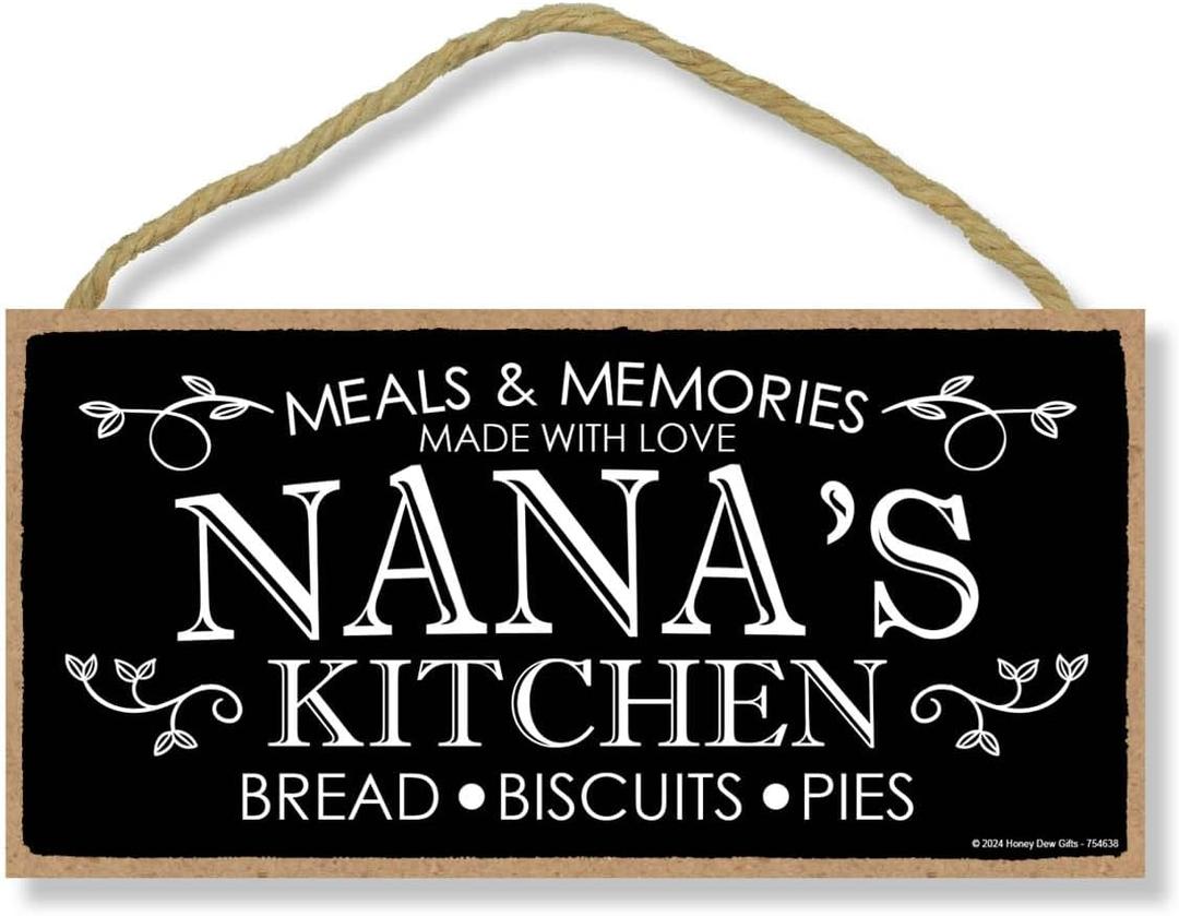 Honey Dew Gifts, Nana's Kitchen Meals and Memories Made With Love, Wall Hanging Sign, Grandparents Day Decorations, Grandma Gifts, Nana Kitchen Gifts, Mothers Day Gifts, 10 inch by 5 Inch, 754638
