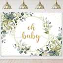 Mocsicka Greenery Baby Shower Backdrop Gold Oh Baby Background Green Eucalyptus Baby Shower Party Cake Table Decoration Banner Photo Booth Props (7x5ft)