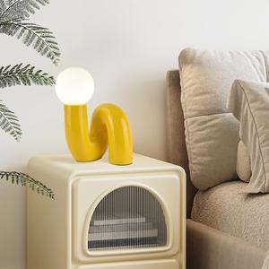 Modern Yellow Table Lamp Bauhaus Resin Table Light Aesthetics Milk White Globe Glass Light Fixtures for Bedside Bedroom Living Room Kids Room Corner Office