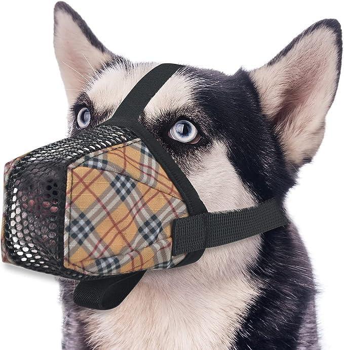 2 x Dog Muzzle - Anti Chew Adjustable, Mesh Muzzle for Small, Medium and Large Dogs, Can Breathe and Drink Water for Grooming, Training, Vet Visits Allows (Yellow Grid, X-Large)