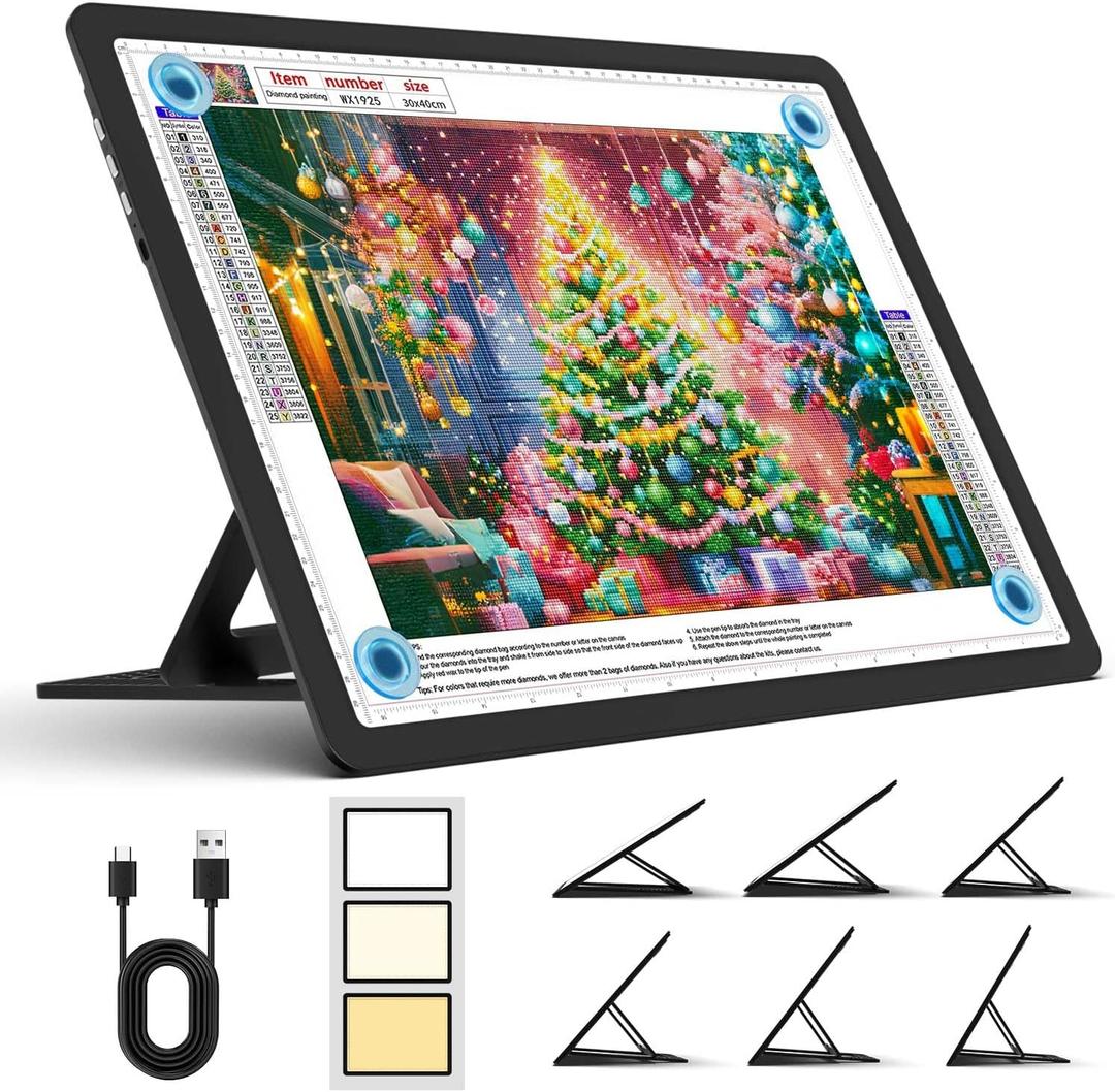 Heanolier Rechargeable A3 Light Board with Stand for Diamond Painting,5100 Lux Magnetic Light Pad with Side Buttons,5000mAH battery,Wireless Light Box for Tracing,LED Light Table for Sketching,Drawing