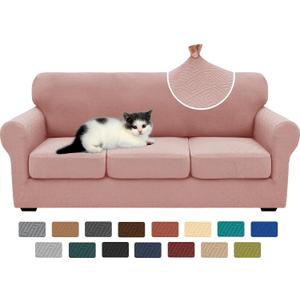 XINEAGE New 4 Pieces Couch Covers for 3 Cushion Couch Super Stretch Thick Soft Sofa Cover Anti Slip Sofa Slipcover Dogs Cats Furniture Protector (Dusty Pink, 71"-91") (71"-91"(3 Cushions))