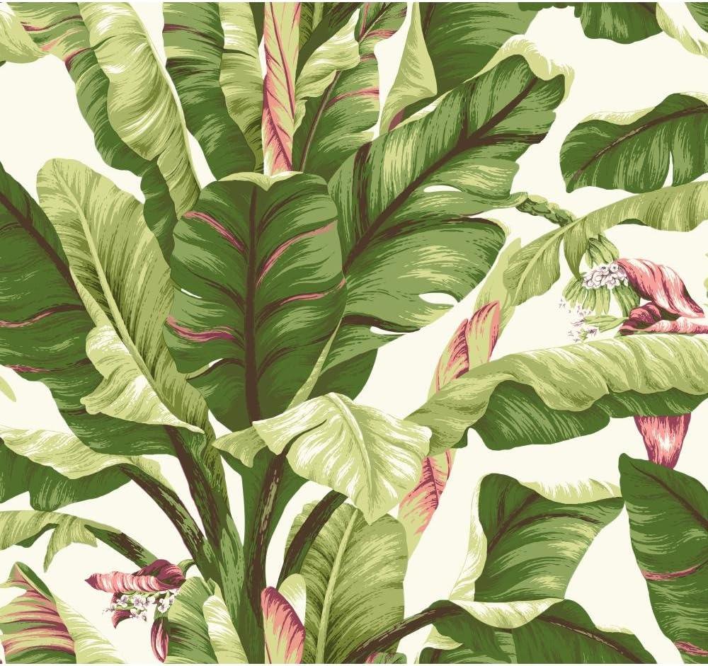 York Wallcoverings Tropics Banana Leaf Removable Wallpaper, White, Light Yellow Dark Green, Brown (Pearl/Brights)