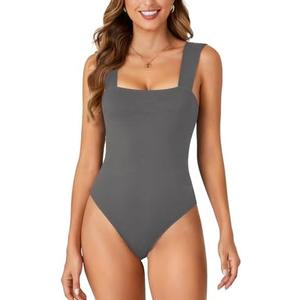 KIFOVEN Women's Sexy Sleeveless Square Neck Backless Tank Top Bodysuit Leotard L