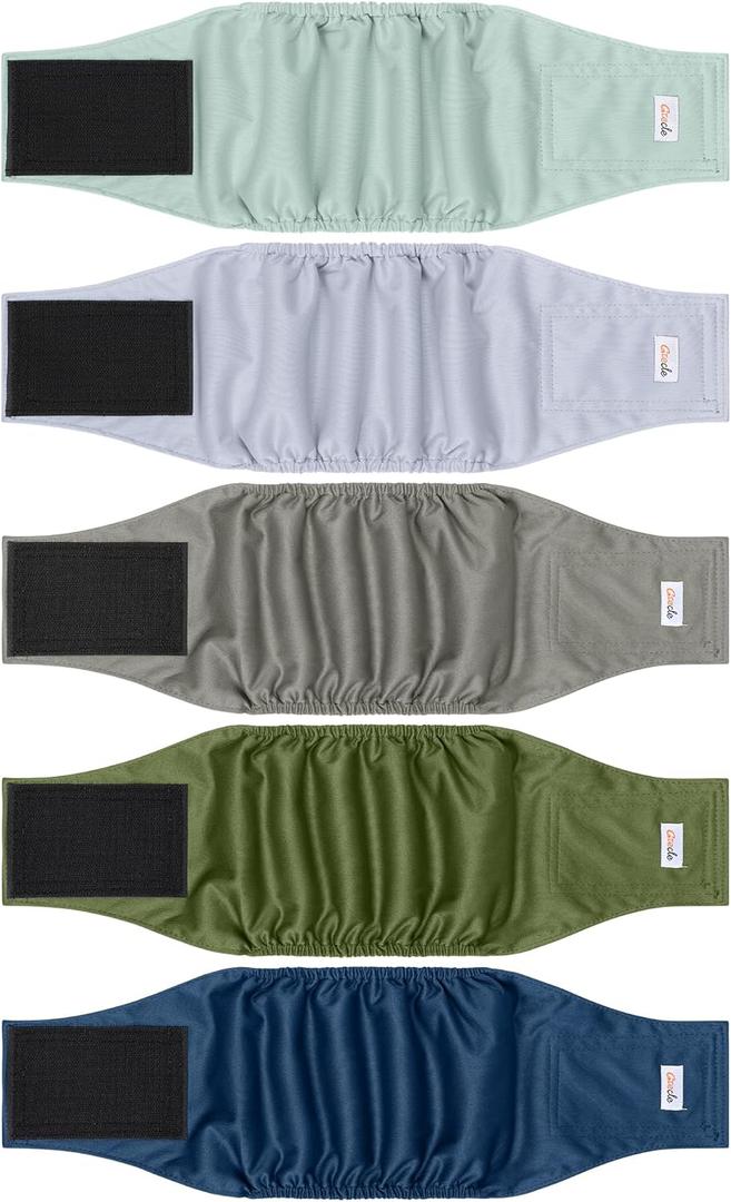 5 Pack Dog Diapers Male Reusable, Premium Belly Bands for Dogs, High Absorbing Male Dog Pee Wraps for Doggie in Incontinence or Excitable Urination Green S