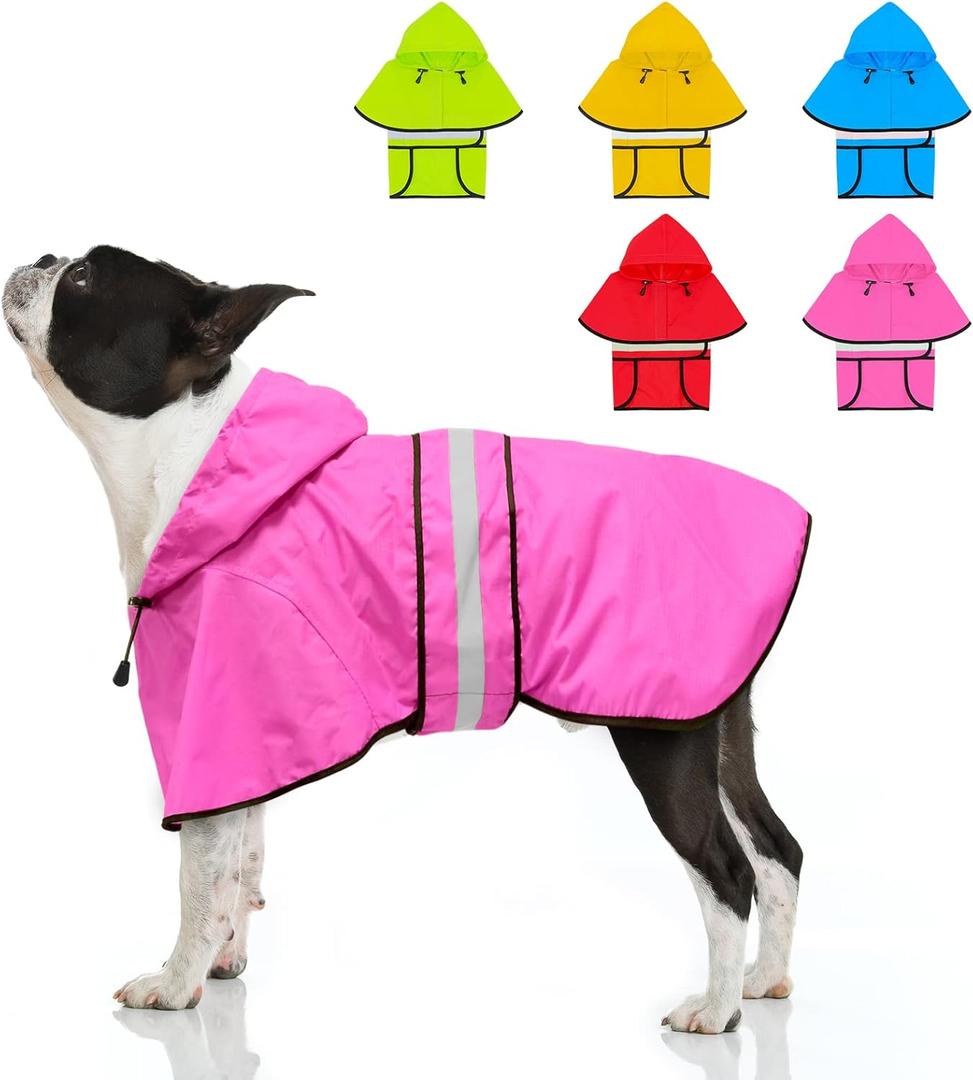 Weesiber Dog Raincoat, Waterproof Dog Rain Jacket with Leash Hole, Hooded Pet Poncho Lightweight Puppy Coat for Small Dogs (S, Pink)