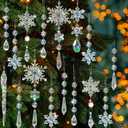 48pcs Christmas Crystal Ornaments for Tree - Iridescent Christmas Tree Ornaments Acrylic Snowflakes Drop Icicle Pendants Hanging Ornaments for Xmas Trees Winter Holiday Frozen Party Decorations