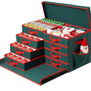 Christmas Ornament Storage Box, Stackable Organizer with Lid and Pockets, Side Open, 8 Trays, 128-3" Holiday Ornament Container with Removable Trays and Adjustable Dividers, Green