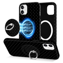 Compatible with Magsafe Polka Dot Phone Case for iPhone 12/12 Pro, Cute Aesthetic Magnetic Ring Holder Stand Case, Soft TPU and Hard PC Protective Phone Cover for Women Girls - Black Polka Dot