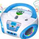 TinyGeeks Tunes Kids Boombox CD Player for Kids - NEW 2023 - FM Radio - Batteries Included - Cute white Radio cd Player with Speakers for Kids and Toddlers - Blue
