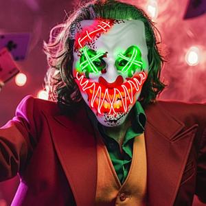 Halloween LED Clown Mask for Aldult & KidsEL Wire Scary Purge Mask for Cosplay Costume,Light up for Festival Party