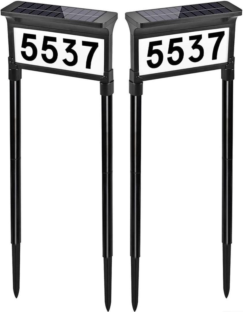 Lacasa Solar Address Signs for Yard, Dual-Sided Illumination Solar House Numbers for Outside, Waterproof Outdoor Solar Mailbox Number Plaque, 3-Color Modes, 1 Pack