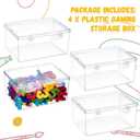 SiliFine 4 Pcs 7.09 x 5.2 x 3.43 Inch Clear Plastic Playroom and Gaming Storage Organizer Box Containers Stackable Storage Bins with Lids for Shelves or Cubbies, Holds Puzzles Building Blocks