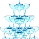 Zopeal 50 Pcs Champagne Glasses 5 oz Unbreakable Plastic Martini Glasses Disposable Wine Cups Stackable Stemmed Champagne Coupe Party Stem Cups for Valentine's Day Wedding Birthday Bar (Blue)