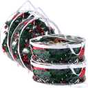 Shappy 4 Pieces Christmas Wreath Storage Container 30 Inch Wreath Plastic Storage Bags with Dual Zippers and Handles for Xmas Thanksgiving Holiday Artificial (Clear)