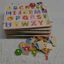 6 Pack Wooden Puzzles for Toddlers, Peg Toddler Puzzles Include Alphabet Number Shape Animals Vehicle Farm Puzzles with Storage Rack Preschool Educational Learning Toys for 1 2 3 4 5 Boys Girls (Multi)