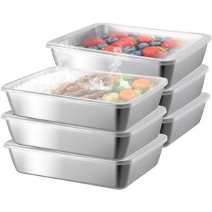 Stainless Steel Lunch Box 6-Pack with Free Seal, Leakproof, Lid Food Container, Reusable Food Storage Container for Travel and Work, Dishwasher Safe, Freezer Safe