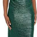 Elegant Long Crinkle Cold Shoulder Gown W/Draped Cowl Neck & Rhinestone Embellished Straps (Green, XXL) 14P