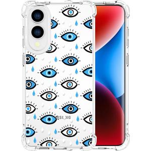 Compatible with Samsung Galaxy S25 Edge Cases with Design, Cute Transparent Designer Phone Case for Women Girls Girly with Heavy Duty Protective Bumper (Clear Blue Evil Eyes)