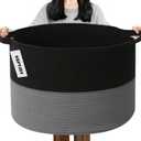 65L Large Blanket Basket,Woven Rope Laundry Basket Hamper with Handles,Decorative Nursery Basket Storage Bin for Toys, Pillows,Clothes Organizer, Living Room,Bedroom,Bathroom,Black&Dark Grey