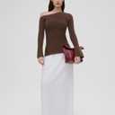 OMKAGI Off the Shoulder Fall Sweaters for Women Trendy Slim Fit Ribbed Knit Long Sleeve Top (Brown, M)