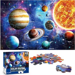 Jumbo Floor Puzzle for Kids Ages 4-8,Solar System Jigsaw Puzzles,48 Piece Space Large Puzzles for Toddler Ages 3-5,Preschool Learning Planets Toys Christmas Birthday Gift for Boys Girls
