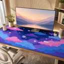 Extra Large Mouse Pad 48x24 Inch, Cute Cartoon Cat Starry Sky Desk Mat with Non-Slip Base, Purple Mousepad for Gaming Office, Soft Keyboard Mat for Full Desk Coverage