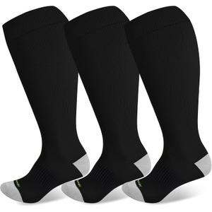 LEVSOX Plus Size Compression Socks Wide Calf Men&Women 20-30 mmhg Knee High Support Socks for Medical, Nurse, Diabetic (Large, 3 Pair-black)