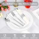 200 Pack Pre Rolled Silver Plastic Silverware Set with Napkins | Wrapped Plastic Cutlery Set with Napkin Include 200 Forks,200 Spoons,200 Knives,200 White Napkins for Party,Wedding,Christmas