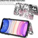 LETO for iPhone 12 Mini Pro Case,iPhone 12 Mini Case,Luxury Flip Folio Leather Wallet Cover with Fashion Designs for Girls Women,Card Slots Kickstand Protective Phone Shell Elegant Pink Flowers