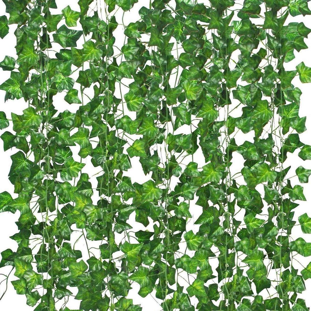 12 Pack Fake Vines for Room Decor Artificial Ivy Garland with Clip Green Flowers Hanging Plants Faux Greenery Leaves Bedroom Aesthetic Decor for Home Garden Wall Wedding, 84ft 12 Pack