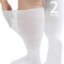 Wide Diabetic Socks for Men Women Plus Size, Extra Long Edema Sock with Thickened Sole, Non-Binding Loose Fit Socks for Swollen Feet, Lymphedema - 2 Pairs White